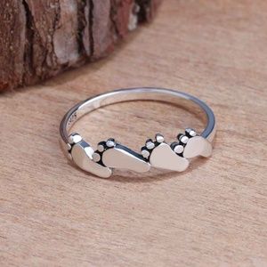 Boho Surfer Chic Bare Feet Sterling Silver Ring